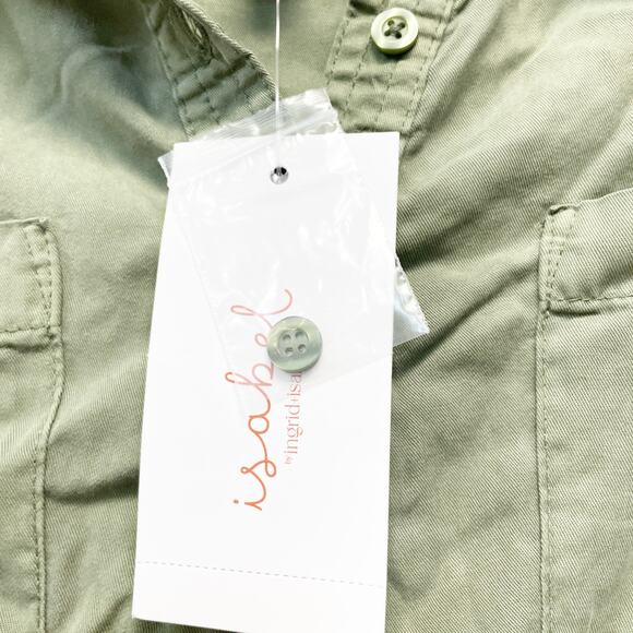 Isabel Maternity Green Short Sleeve Button-Front Belted Maternity Dress XS - Picture 5 of 6